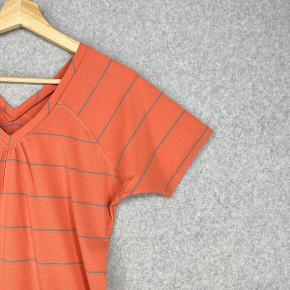 Mountain Hardwear Shirt Womens XS Coral Pink Gray Striped Double V Neck - Picture 5 of 11